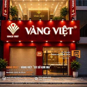 Thi công biển hiệu showroom Vàng Việt bằng Alu kết hợp chữ nổi Mica LED tại Kim Mã, Hà Nội